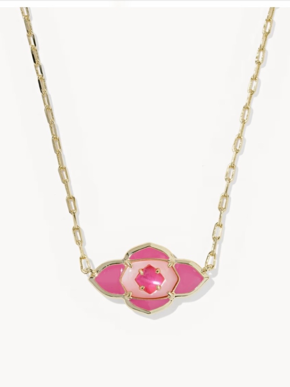 Kendra Scott Abbie Medallion Gold Short Pendant Necklace in Hot Pink Mix